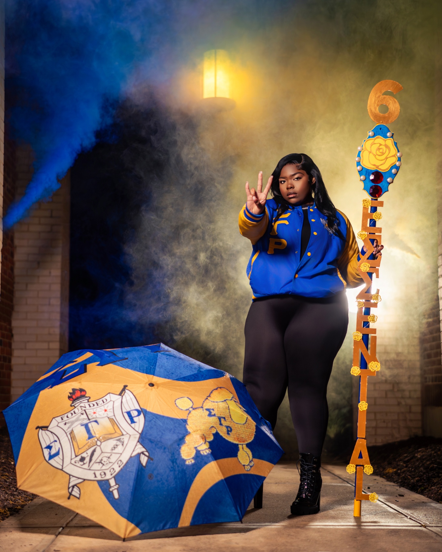 SGRho probate portrait with staff and blue smoke