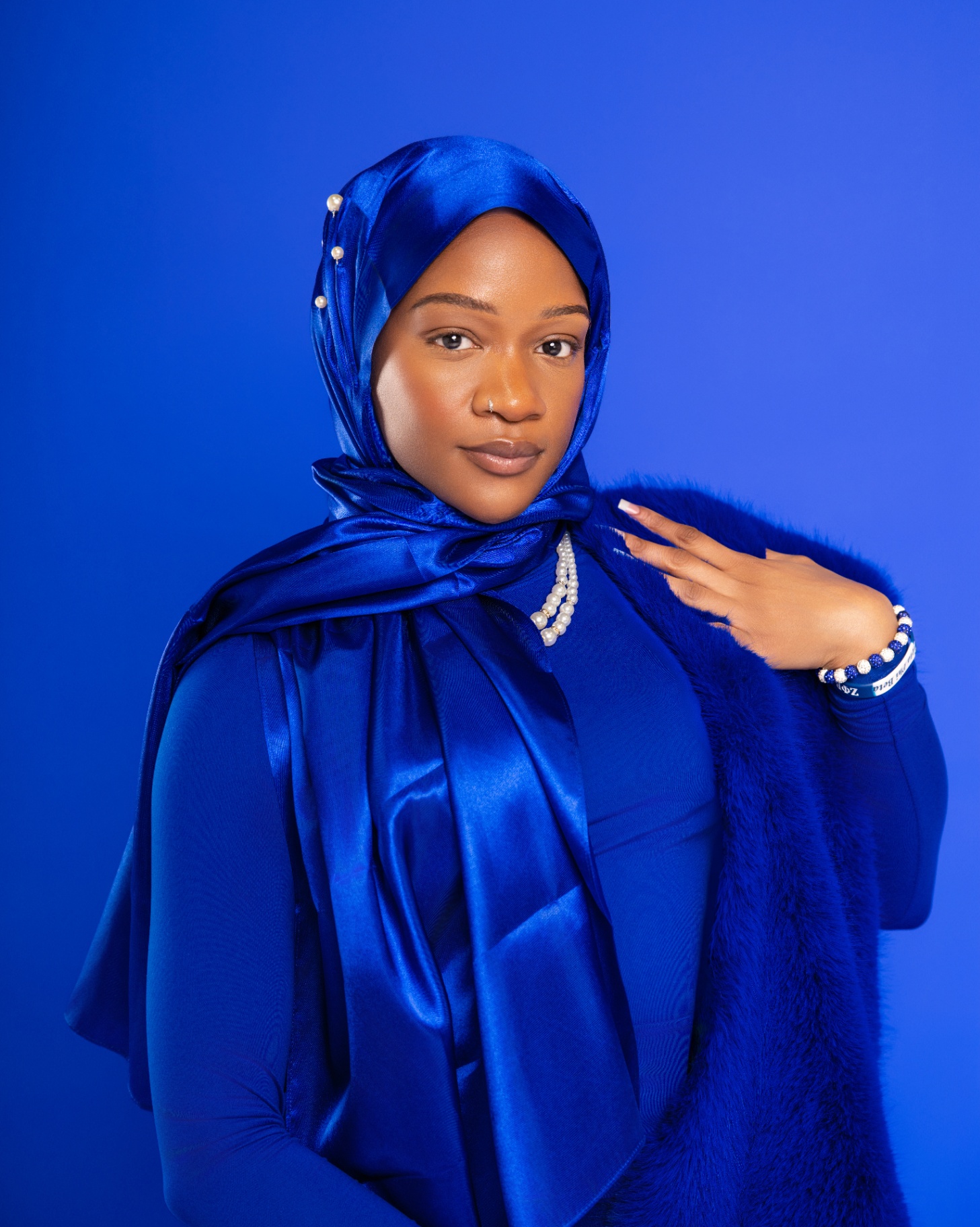 Royal blue hijab studio portrait